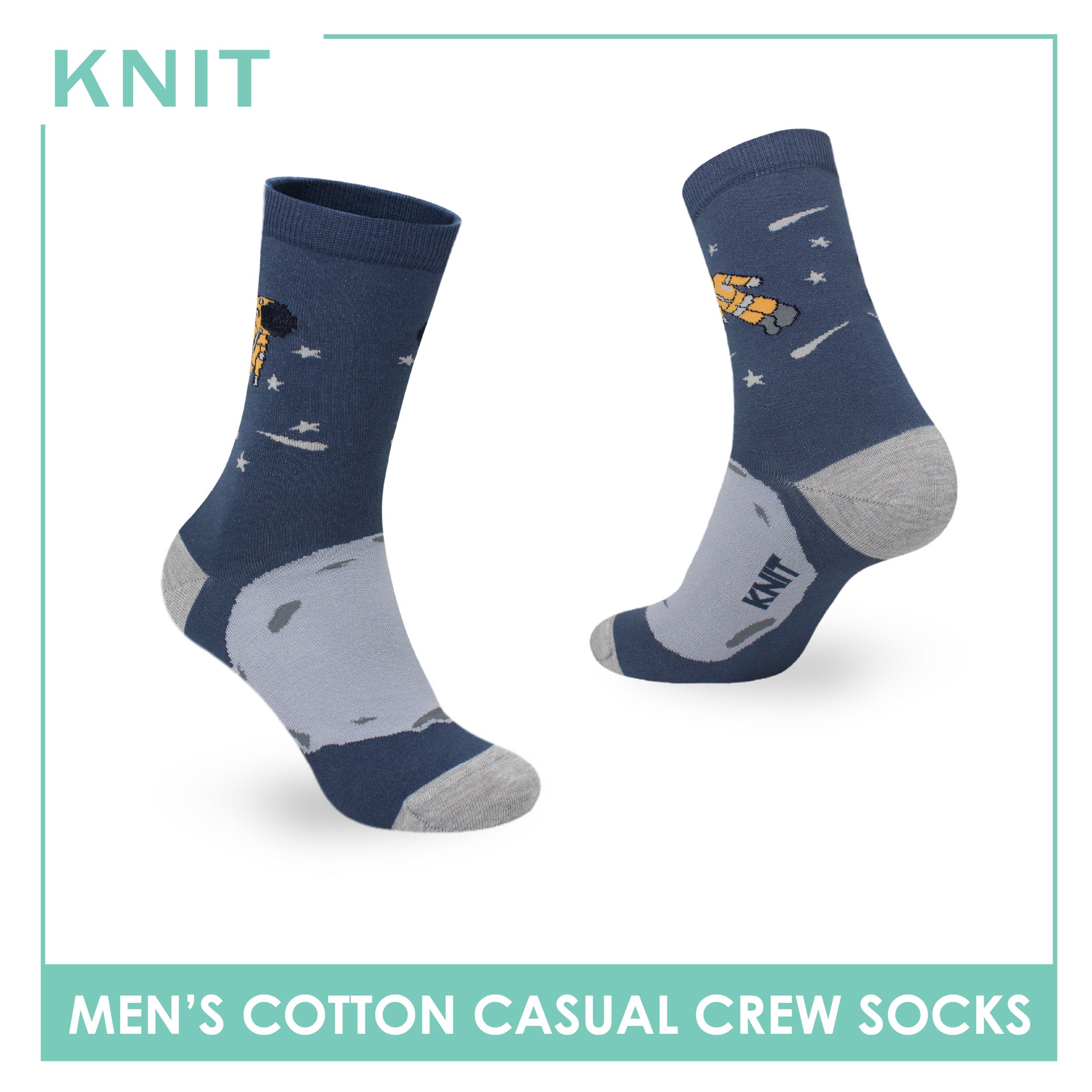Knit Men's Astronaut (Royal Blue) Cotton Thin Casual Crew Socks 1 pair KMC531
