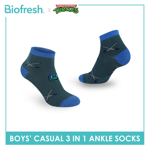 Biofresh | TMNT Boys’ Antimicrobial Cotton Lite Casual Ankle Socks 3 pairs in 1 pack NTRBCG534