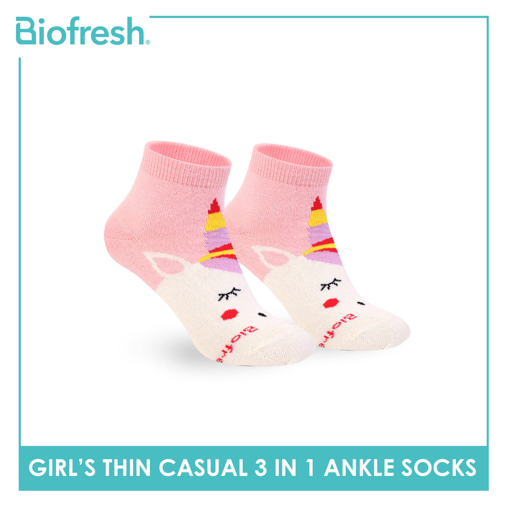 Biofresh Girl's Antimicrobial Cotton Thin Casual Ankle Socks 3 pairs in 1 pack RGCG613