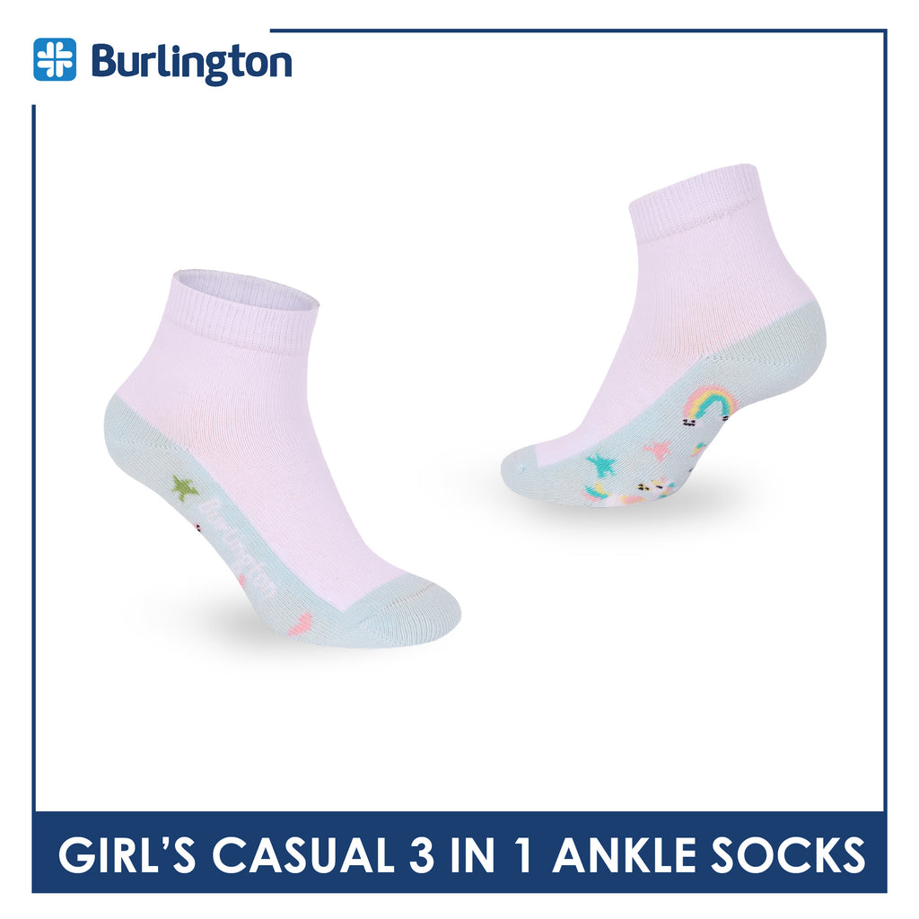 Burlington Girls’ Cotton Casual Ankle Socks 3 pairs in 1 pack BGCKG68