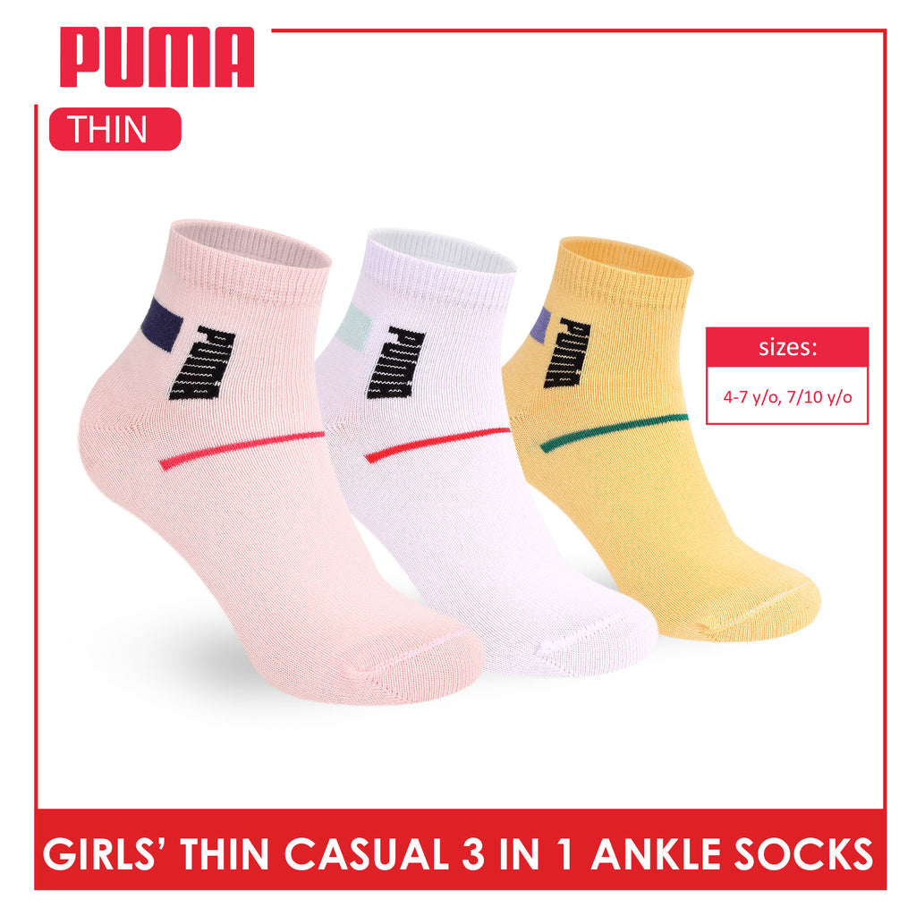 Puma Girl's Cotton Thin Casual Ankle Socks 3 pairs in 1 pack PGCG611