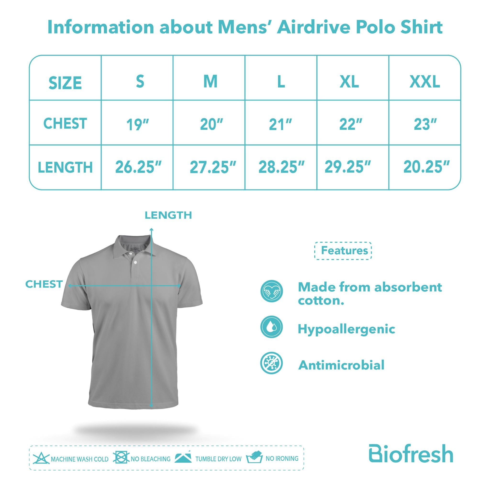 Biofresh Microair AirDrive Men’s Antimicrobial Cotton Polo Shirt 1 piece MUMSP531
