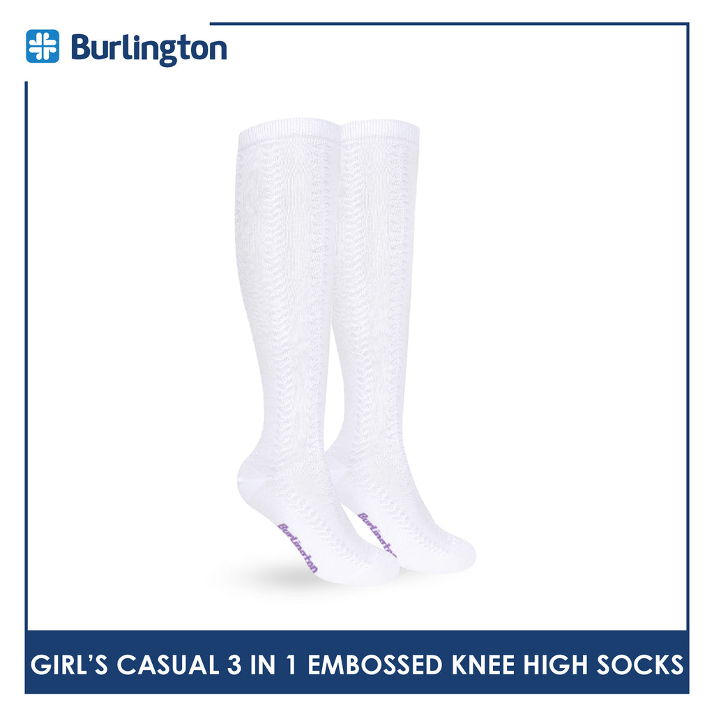 Burlington Girls’ Embossed Cotton Thin Casual Knee High Socks 3 pairs in 1 pack BGKHMG2
