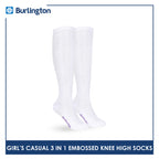 Burlington Girls’ Embossed Cotton Thin Casual Knee High Socks 3 pairs in 1 pack BGKHMG2