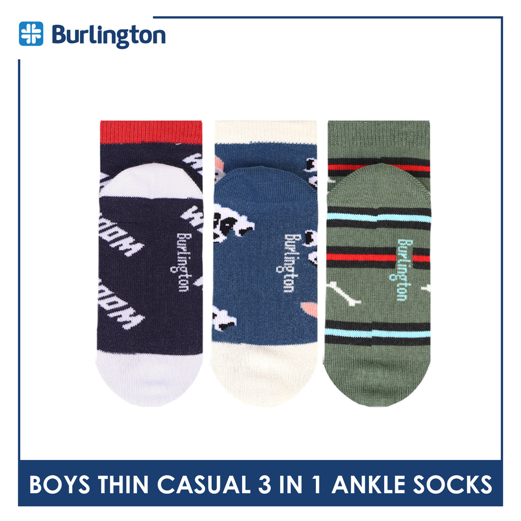 Burlington Boys’ Cotton Thin Casual Ankle Socks 3 pairs in 1 pack BBCG614