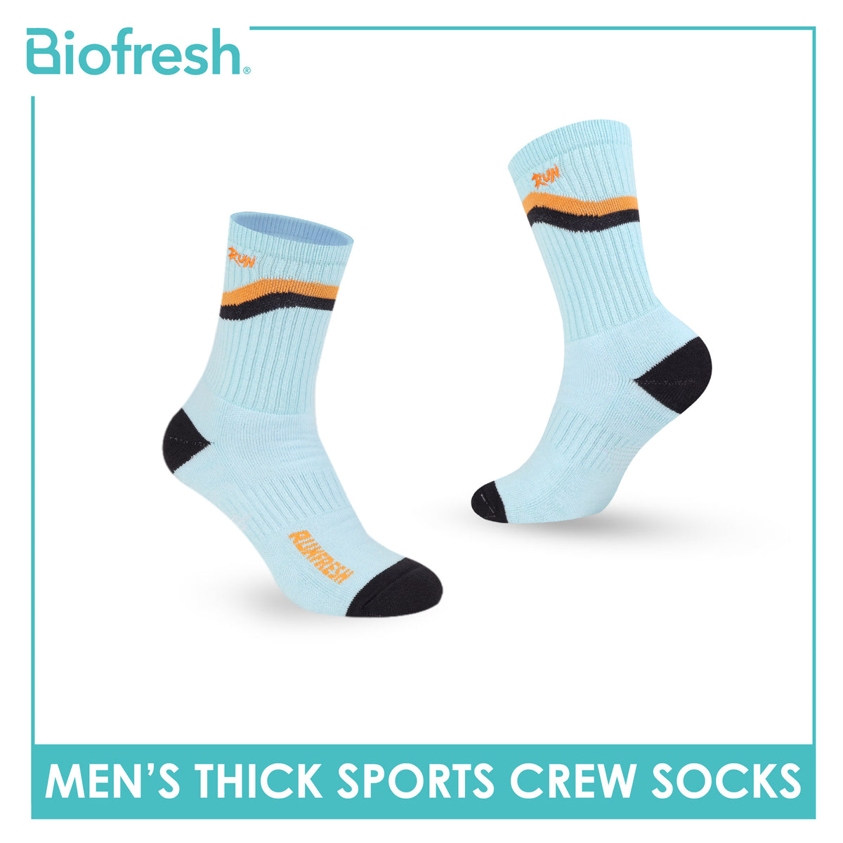 Biofresh Runfresh Men's Antimicrobial Cotton Embroidered Thick Sports Crew Socks 1 pair RRMSE632