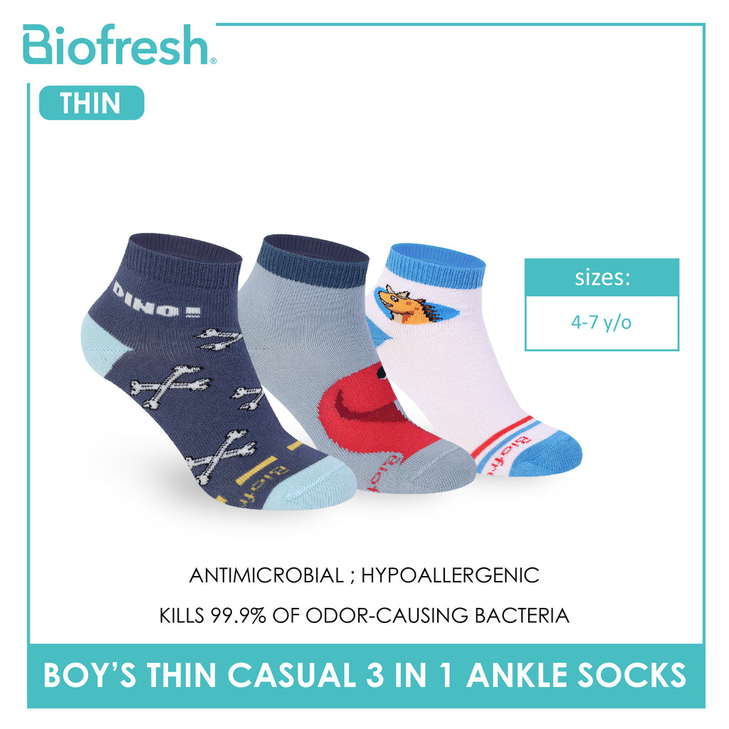 Biofresh Boys' Antimicrobial Cotton Thin Casual Ankle Socks 3 pairs in 1 pack RBCG614