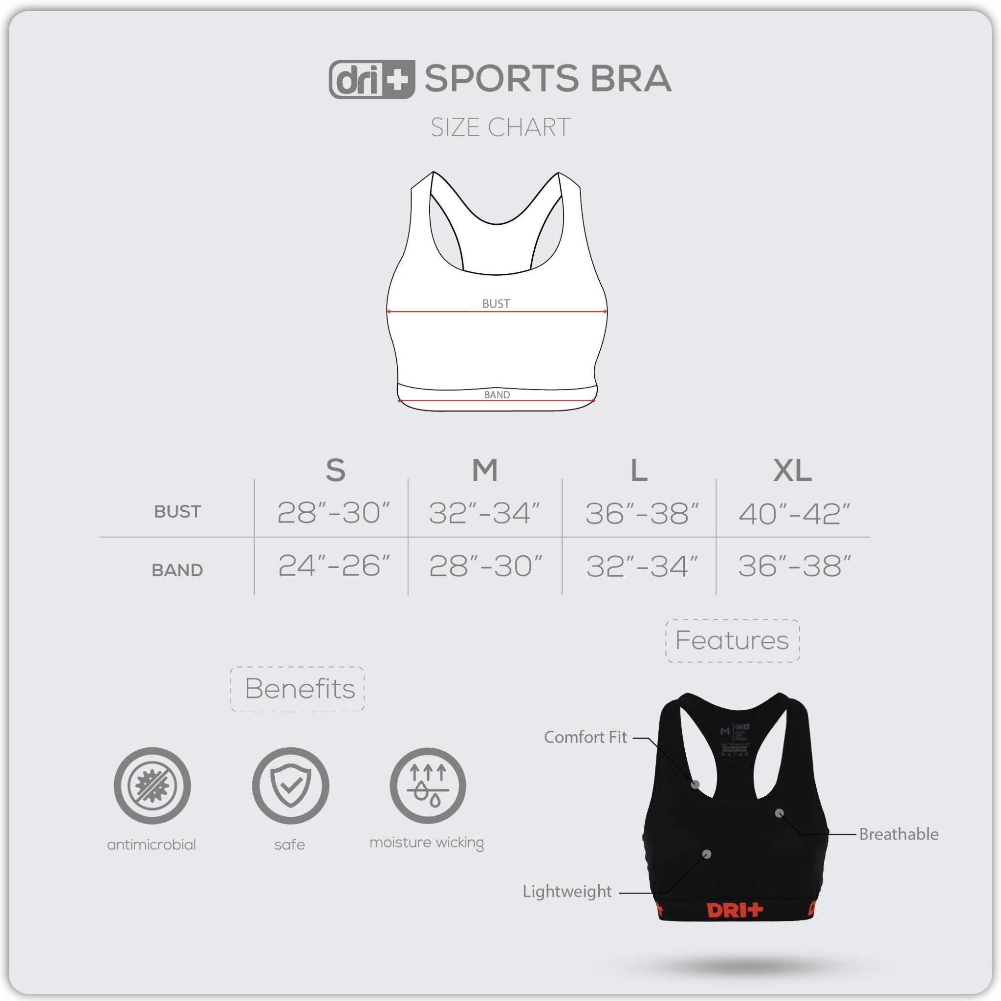 Dri plus Ladies’ Sports Bra 1 piece DULBR4201