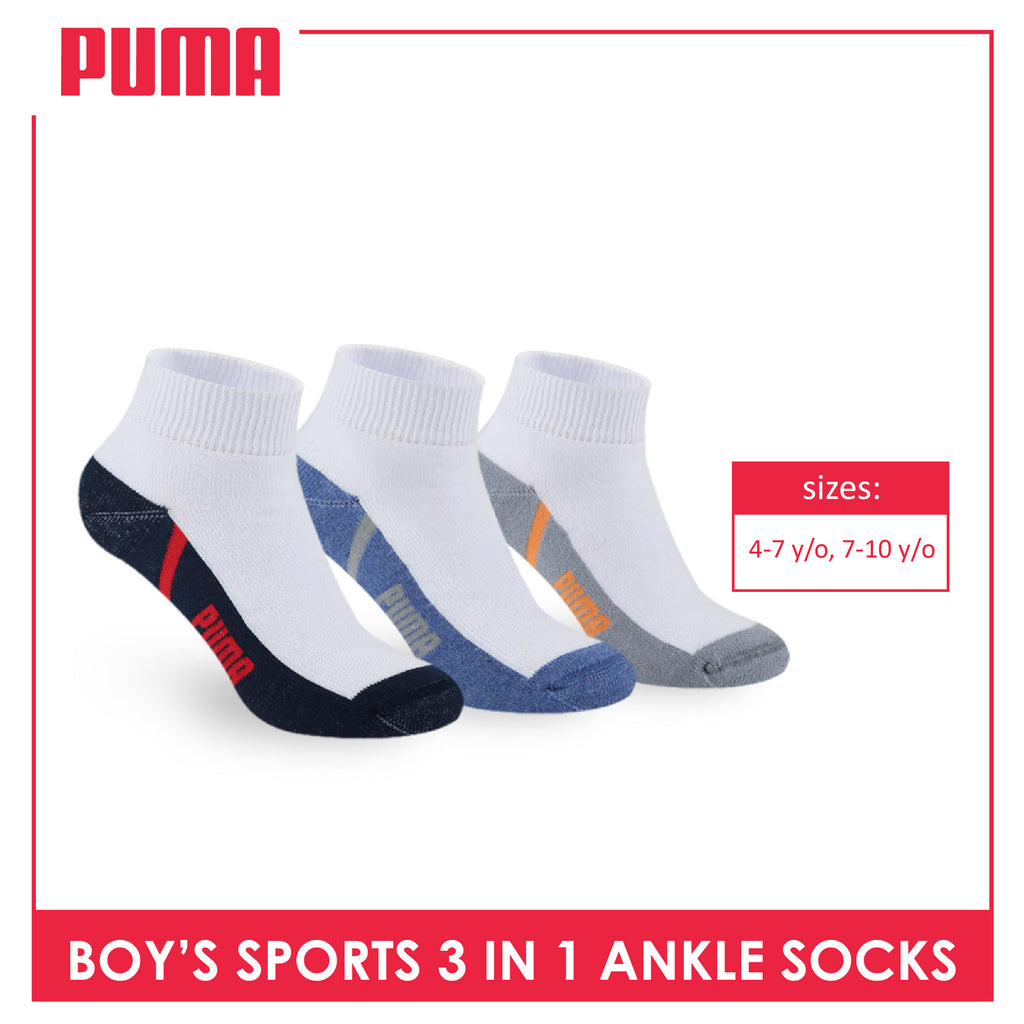 Puma Boys’ Cotton Thick Sports Ankle Socks 3 pairs in a pack PBSKG19