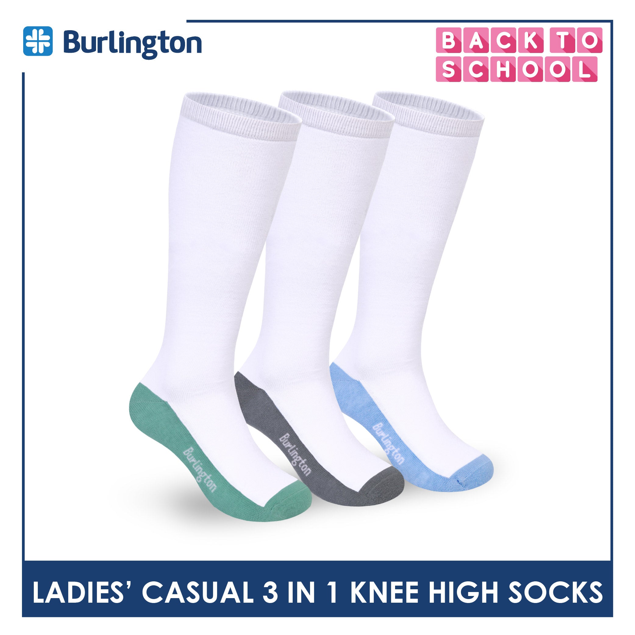 Burlington Ladie's Cotton Thin Casual Knee High Socks 3 pairs in a pack BLKHG1