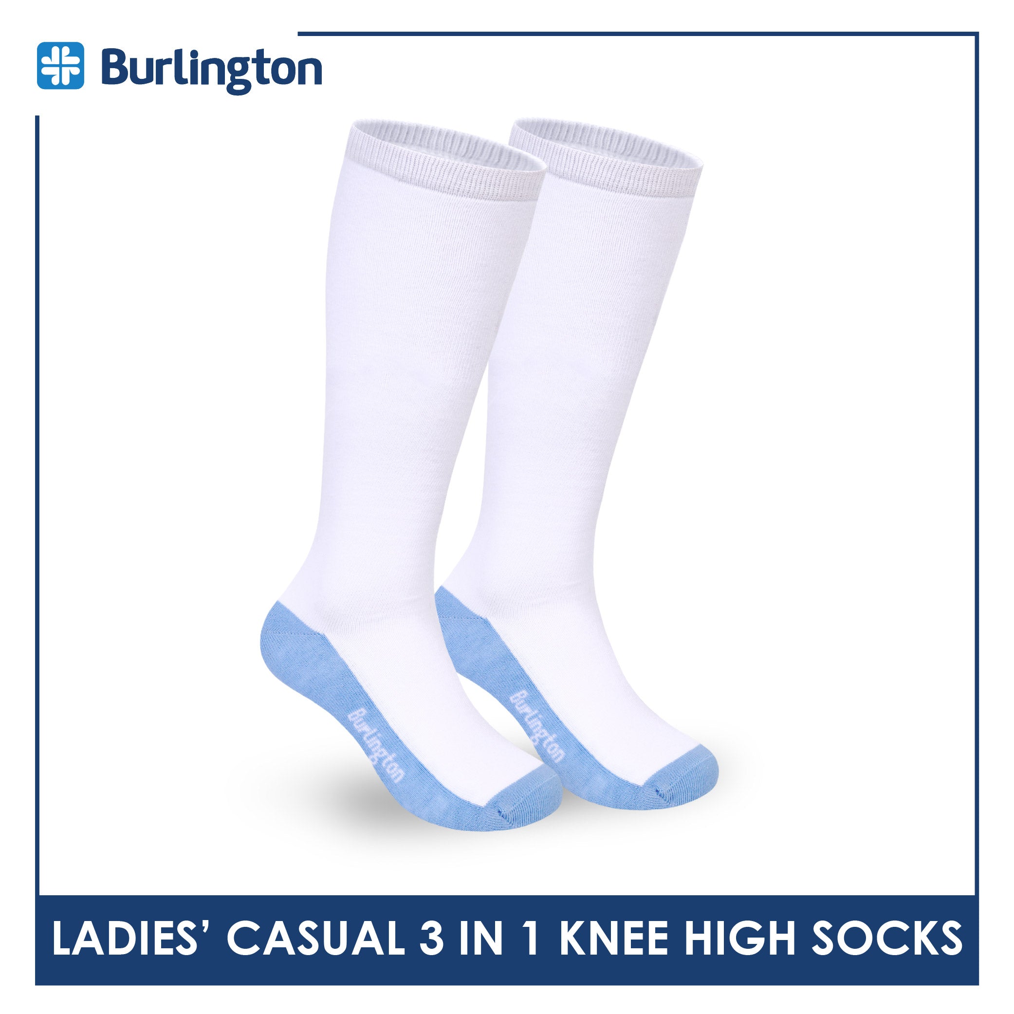 Burlington Ladie's Cotton Thin Casual Knee High Socks 3 pairs in a pack BLKHG1