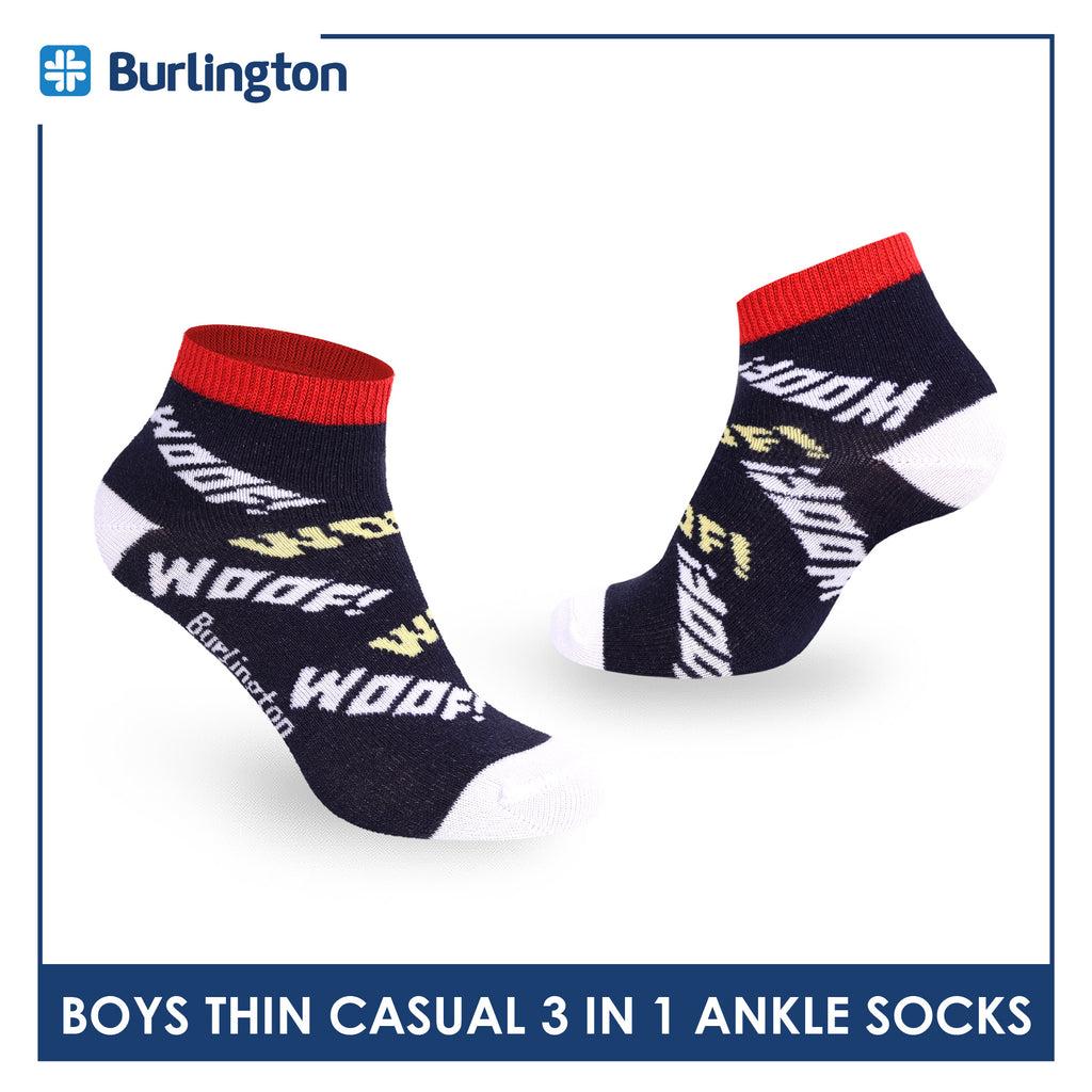 Burlington Boys’ Cotton Thin Casual Ankle Socks 3 pairs in 1 pack BBCG614