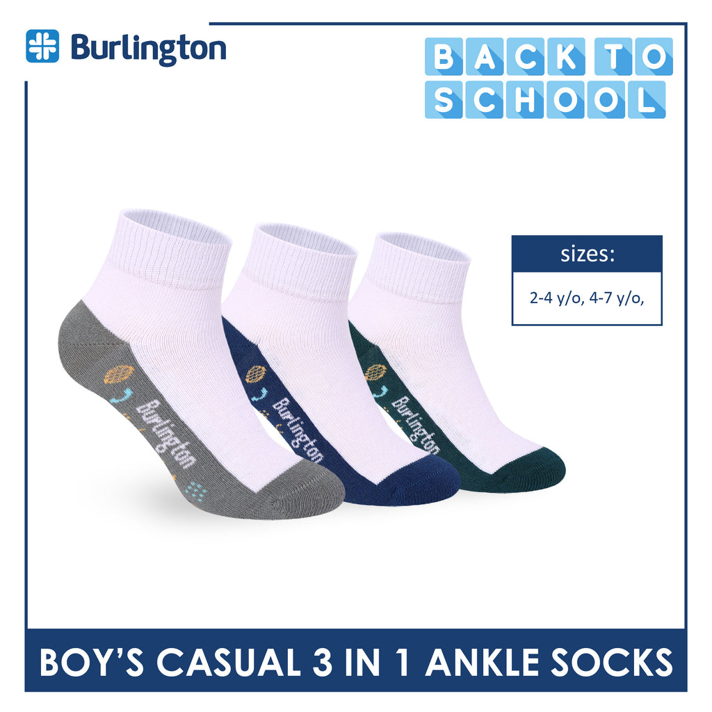 Burlington Boys’ Cotton Casual Ankle Socks 3 pairs in 1 pack BBCKG79