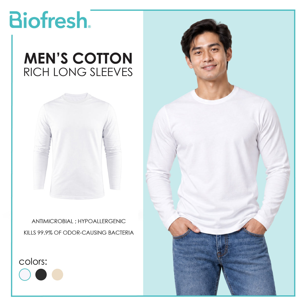 Biofresh Men's Antimicrobial Cotton Rich Long Sleeves 1 piece UMSRL621