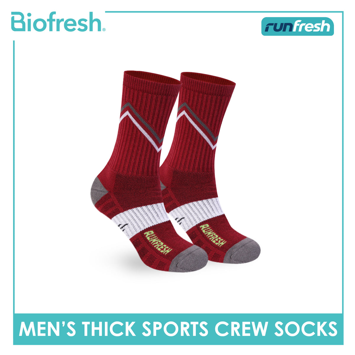 Biofresh Runfresh Men's Antimicrobial Cotton Thick Sports Crew Socks 1 pair RRMS611