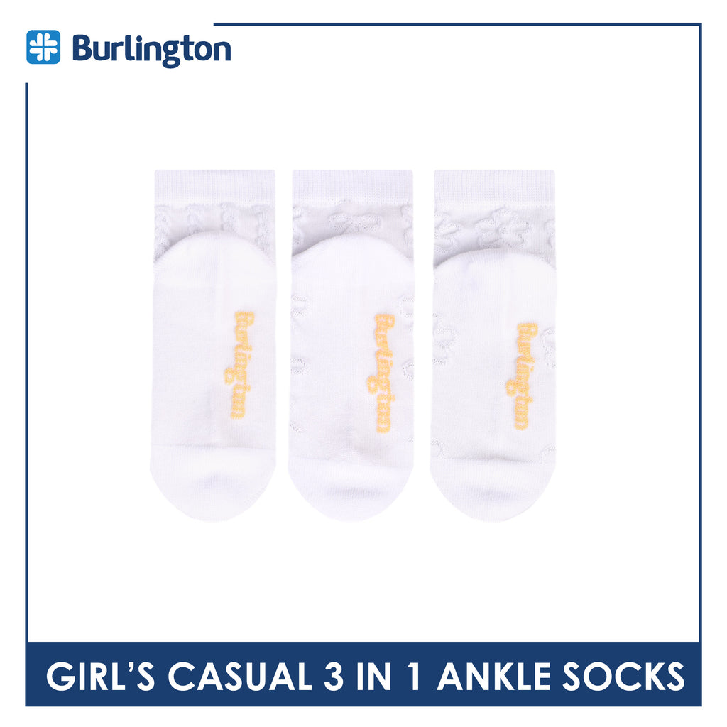 Burlington Girls’ Embossed Cotton Casual Ankle Socks 3 pairs in 1 pack BGCMG2