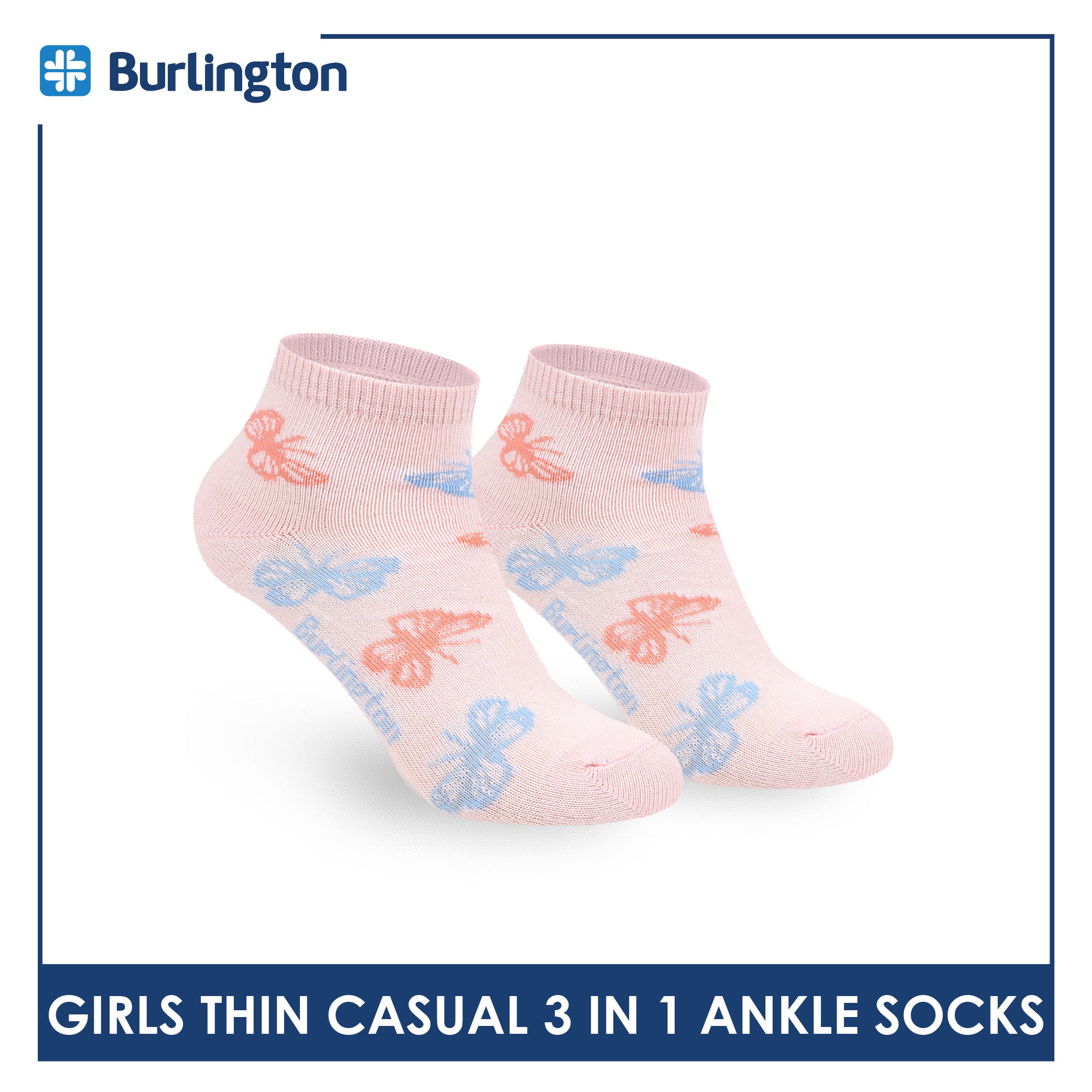 Burlington Girl's Cotton Thin Casual Ankle Socks 3 pairs in 1 pack BGCG612