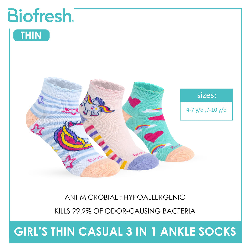 Biofresh Girl's Antimicrobial Cotton Thin Casual Ruffle Ankle Socks 3 pairs in 1 pack RGCG633