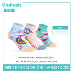 Biofresh Girl's Antimicrobial Cotton Thin Casual Ruffle Ankle Socks 3 pairs in 1 pack RGCG633