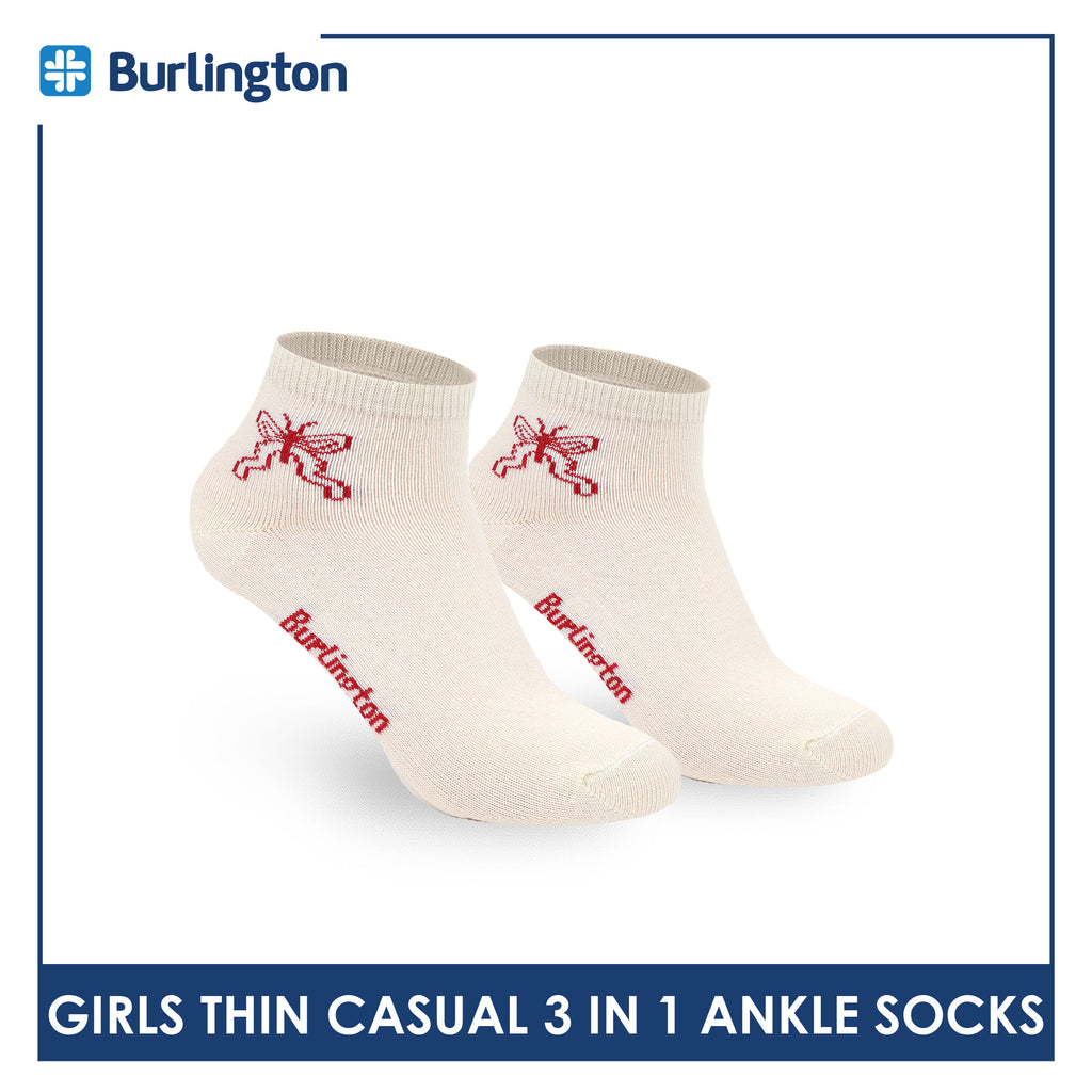 Burlington Girl's Cotton Thin Casual Ankle Socks 3 pairs in 1 pack BGCG612