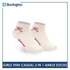 Burlington Girl's Cotton Thin Casual Ankle Socks 3 pairs in 1 pack BGCG612