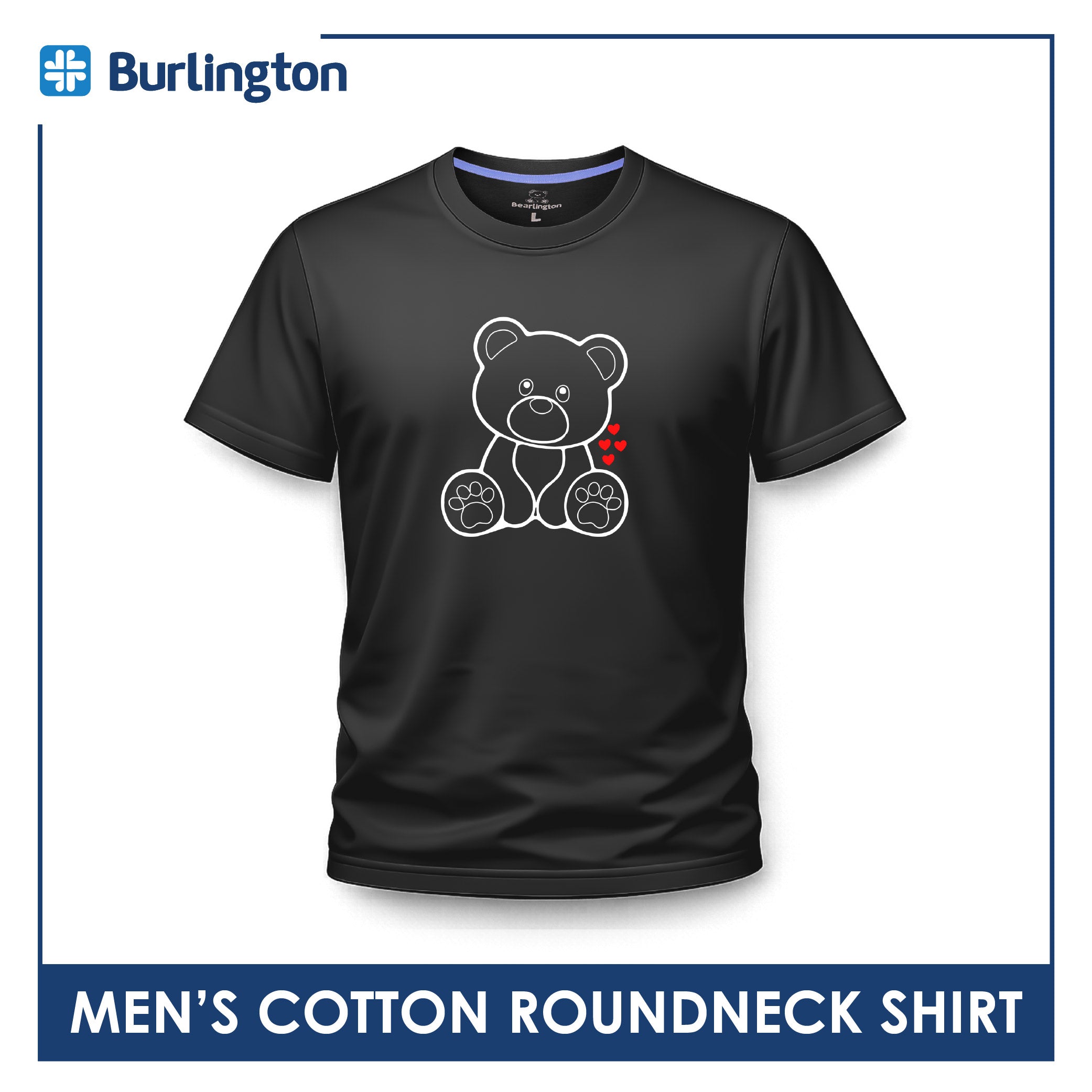 Burlington Men’s Cotton Bearlington Valentine’s Heart Roundneck Shirt 1pc TBMDSR2