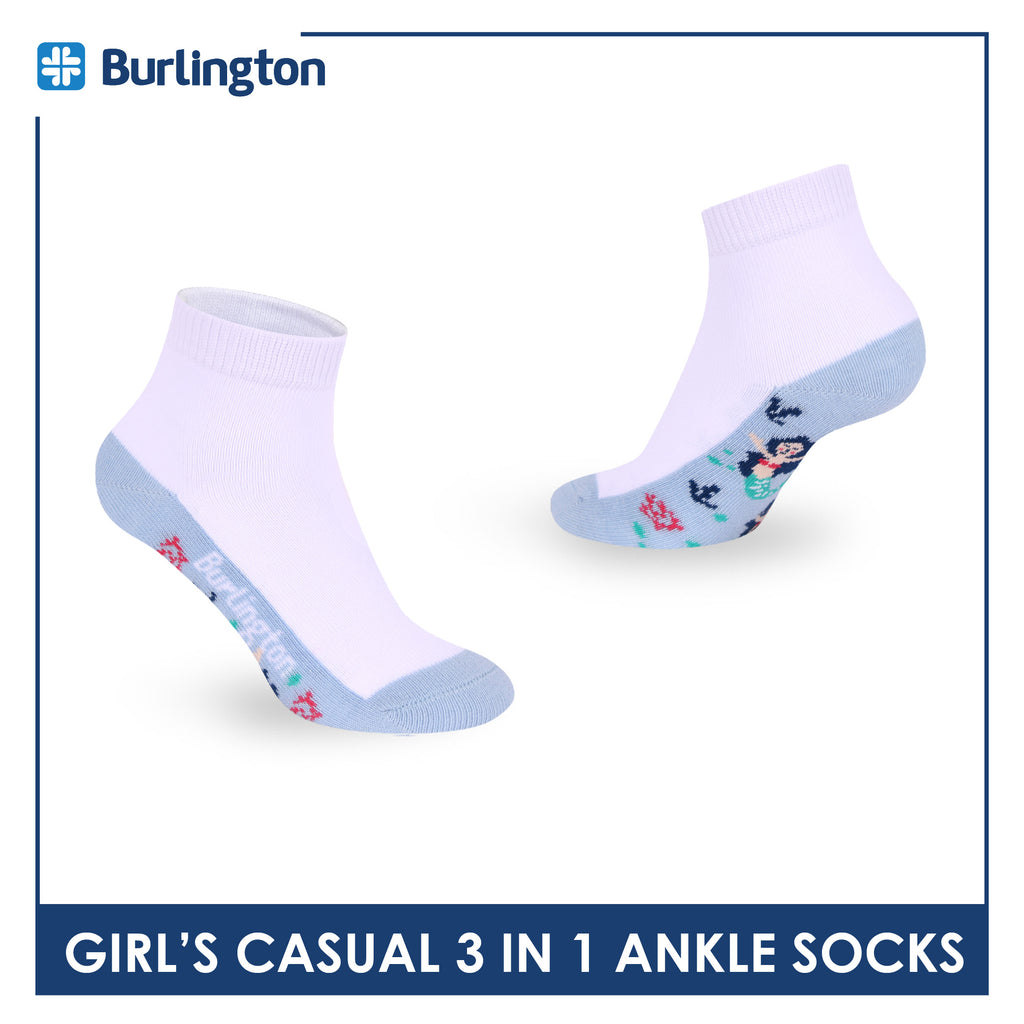 Burlington Girls’ Cotton Casual Ankle Socks 3 pairs in 1 pack BGCKG70