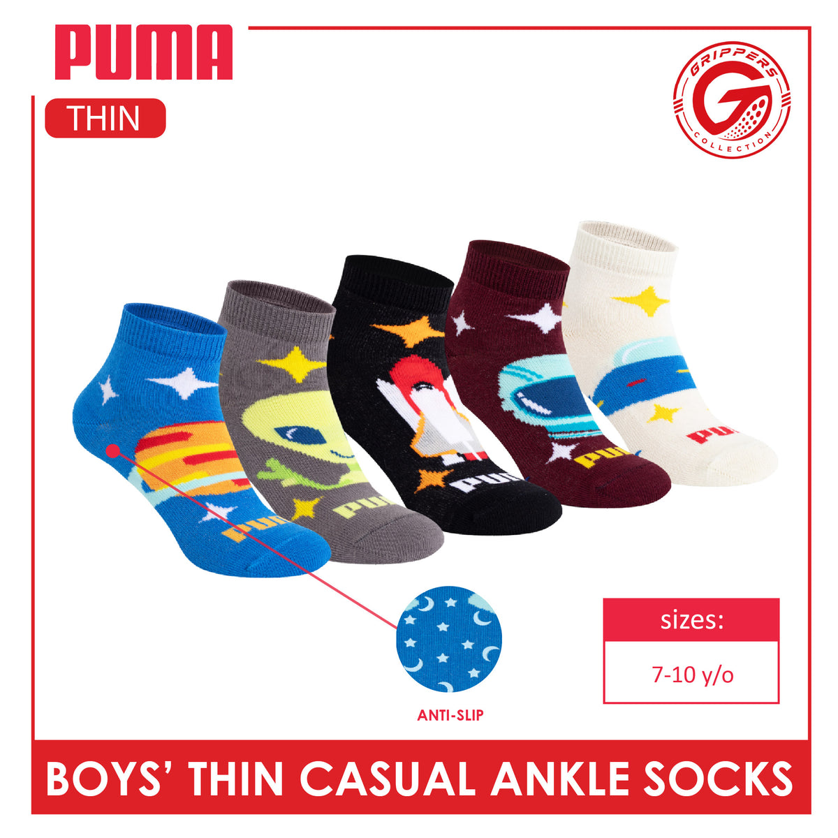 Puma Boys' Gripper Anti Slip Thin Casual Ankle Socks 1 pair PBCR633