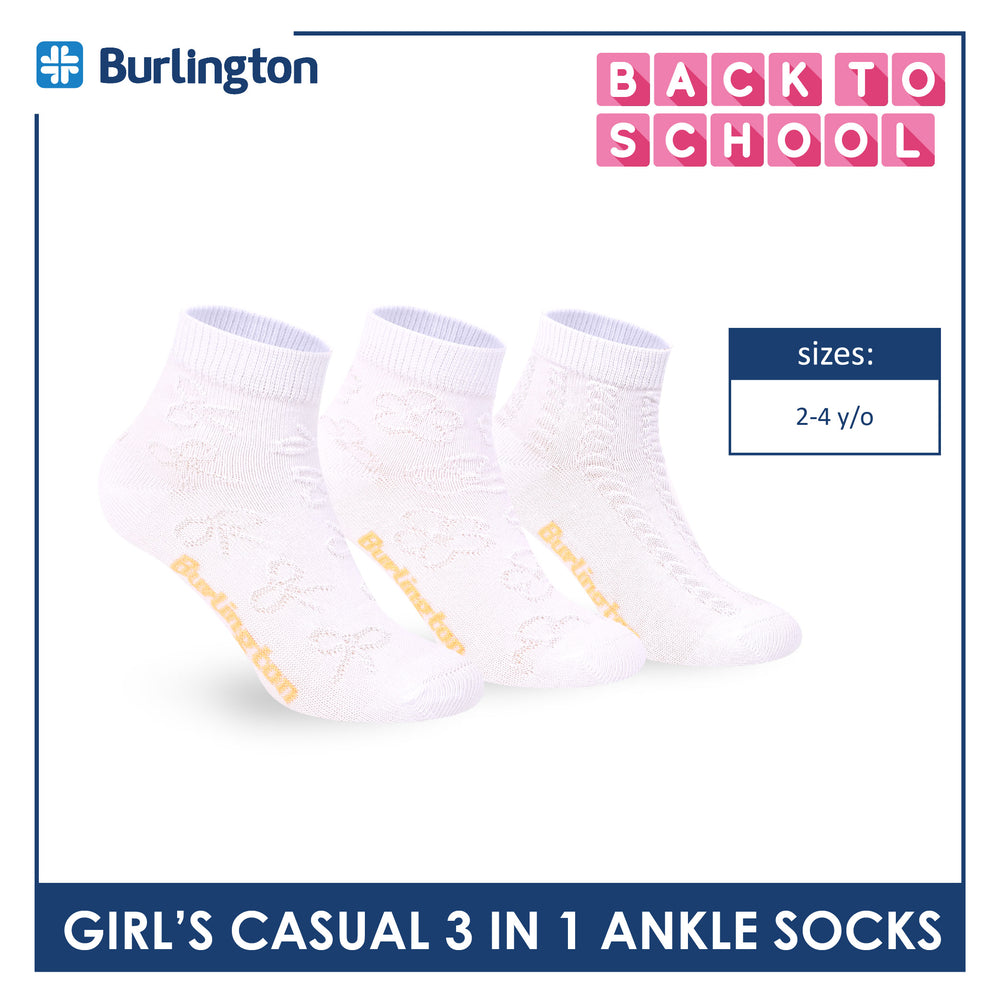 Burlington Girls’ Embossed Cotton Casual Ankle Socks 3 pairs in 1 pack BGCMG2