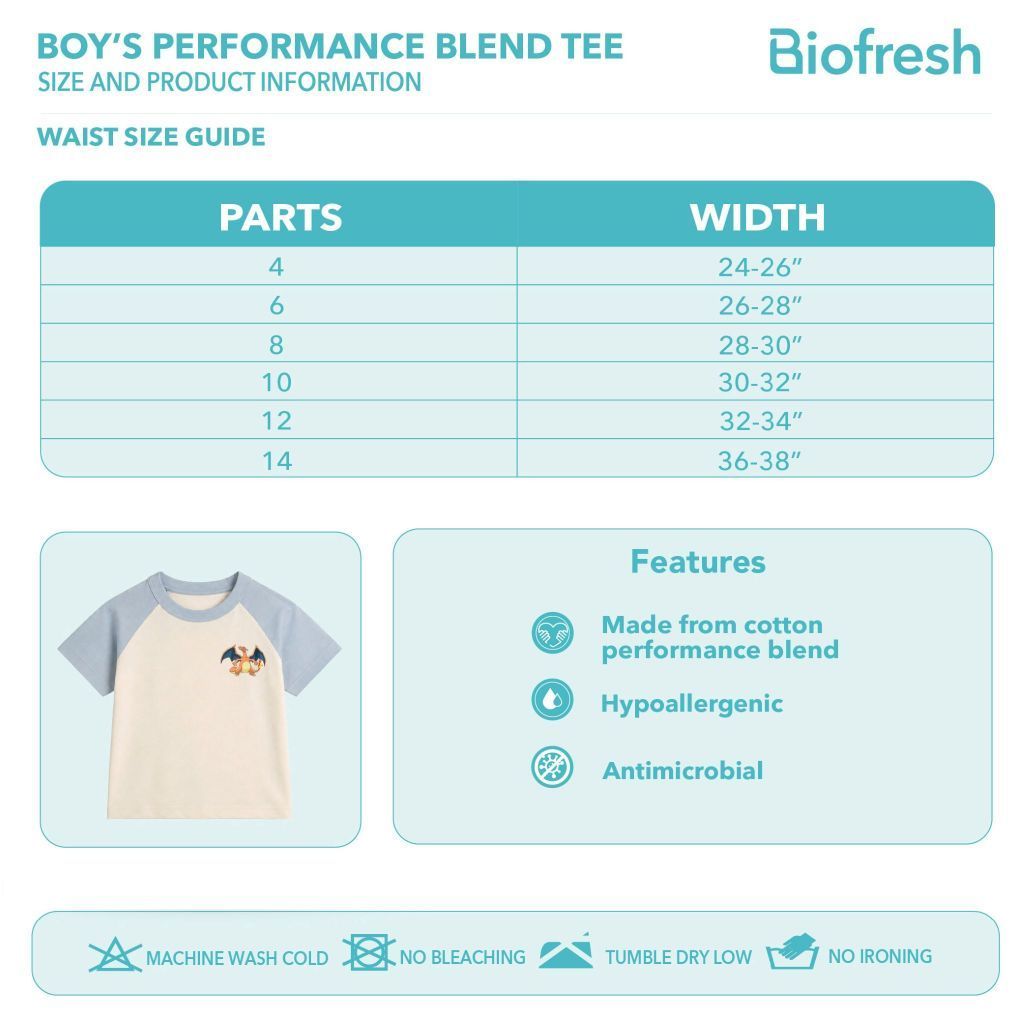 Biofresh | Pokemon Boys’ Antimicrobial Cotton Performance Blend Tee 1 piece PKBSR621