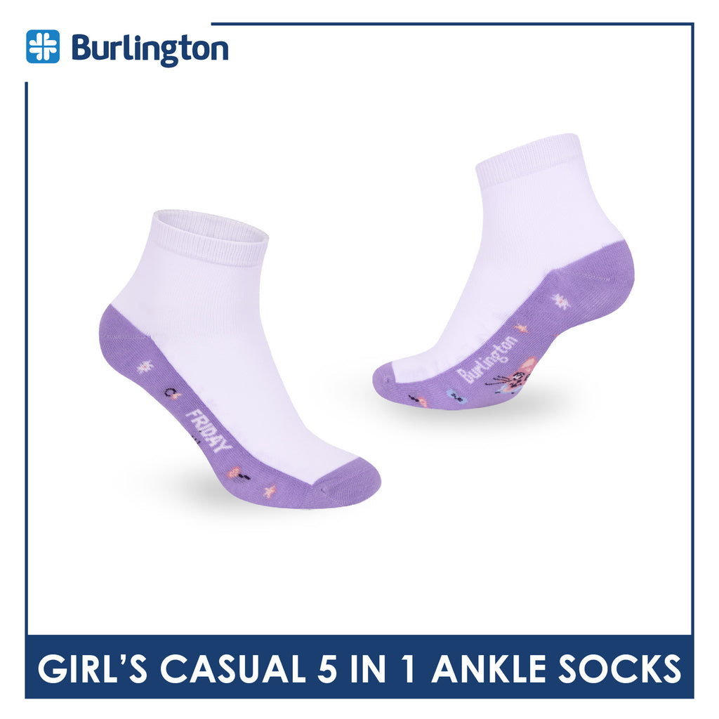 Burlington Girls’ Cotton Thin Casual Ankle Socks 5 pairs in 1 pack BGCKG2F