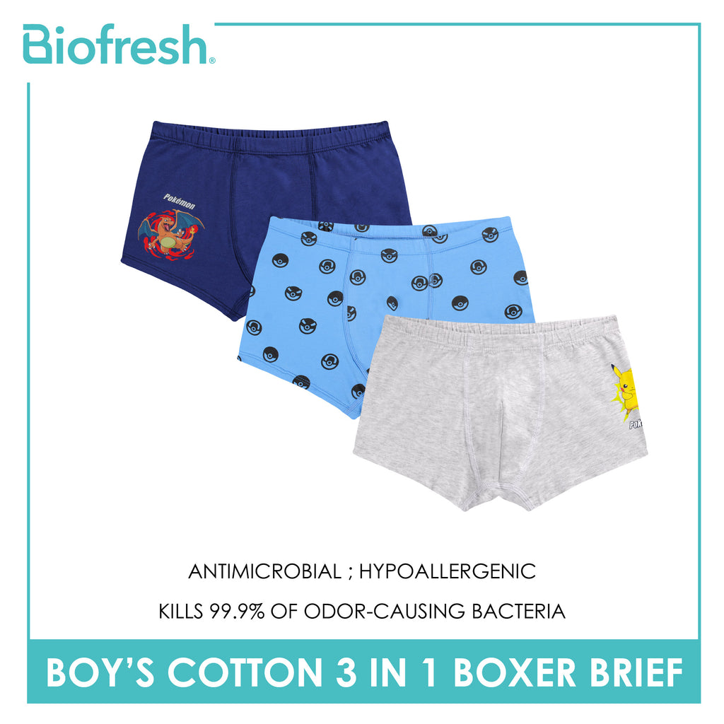 Biofresh | Pokemon Boys’ Antimicrobial Cotton Boxer Brief 3 pieces in a pack PKBBBG531