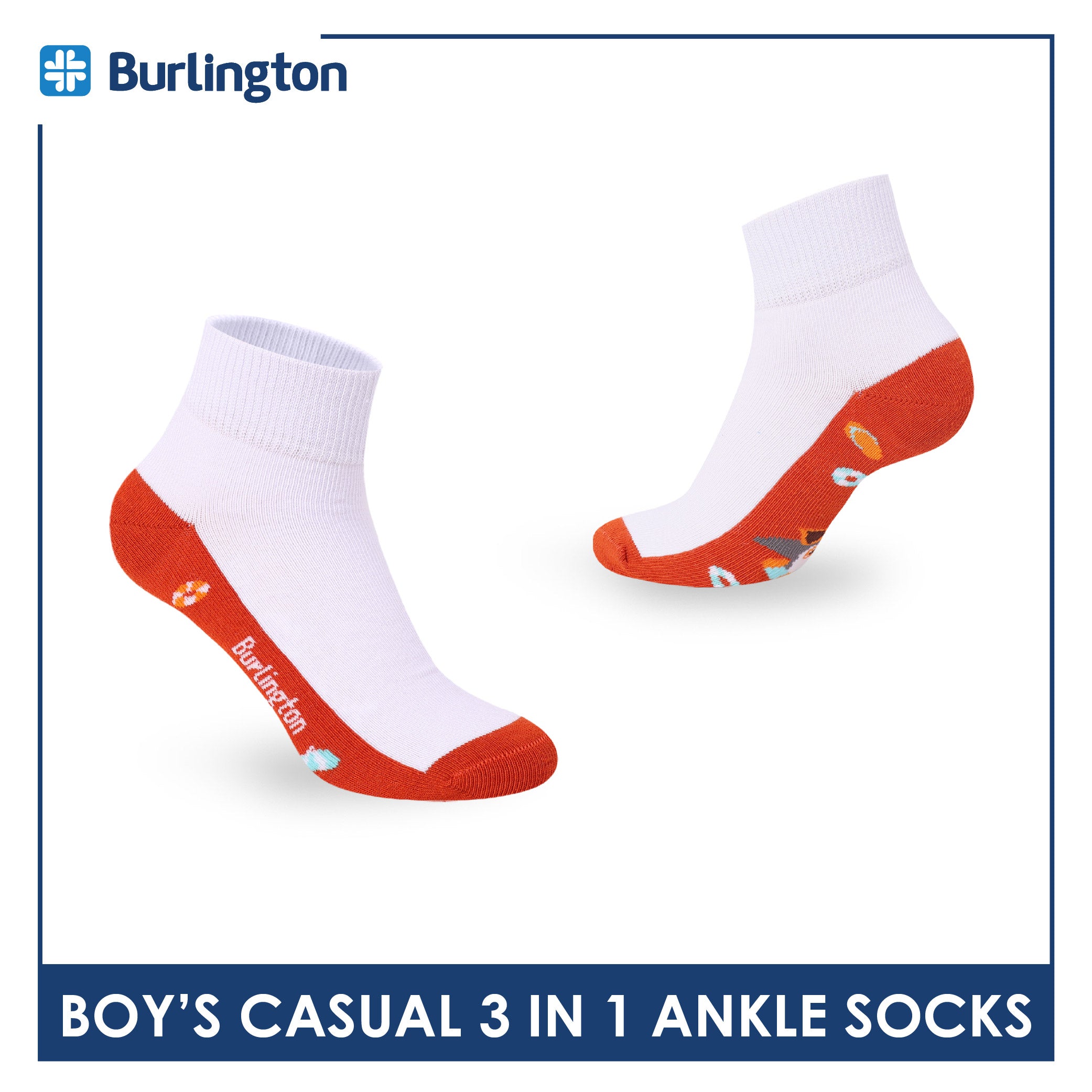 Burlington Boys’ Cotton Casual Ankle Socks 3 pairs in 1 pack BBCKG83