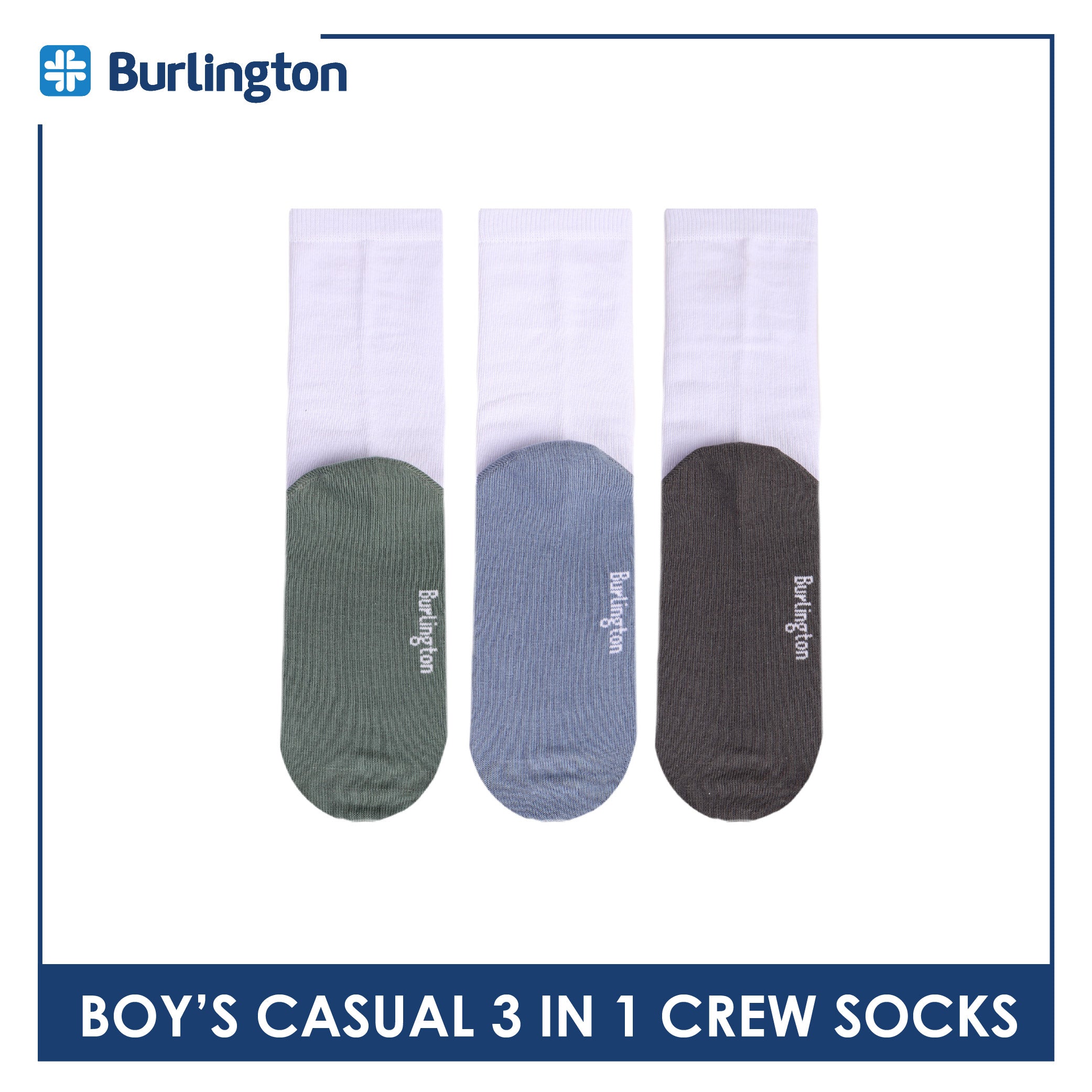 Burlington Boys’ Cotton Casual Crew Socks 3 pairs in 1 pack BBCKG84