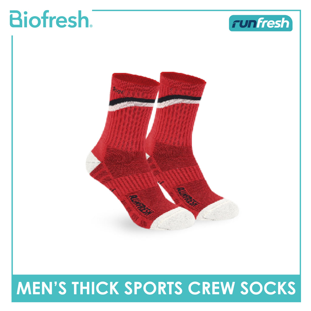 Biofresh Runfresh Men's Antimicrobial Cotton Embroidered Thick Sports Crew Socks 1 pair RRMSE632