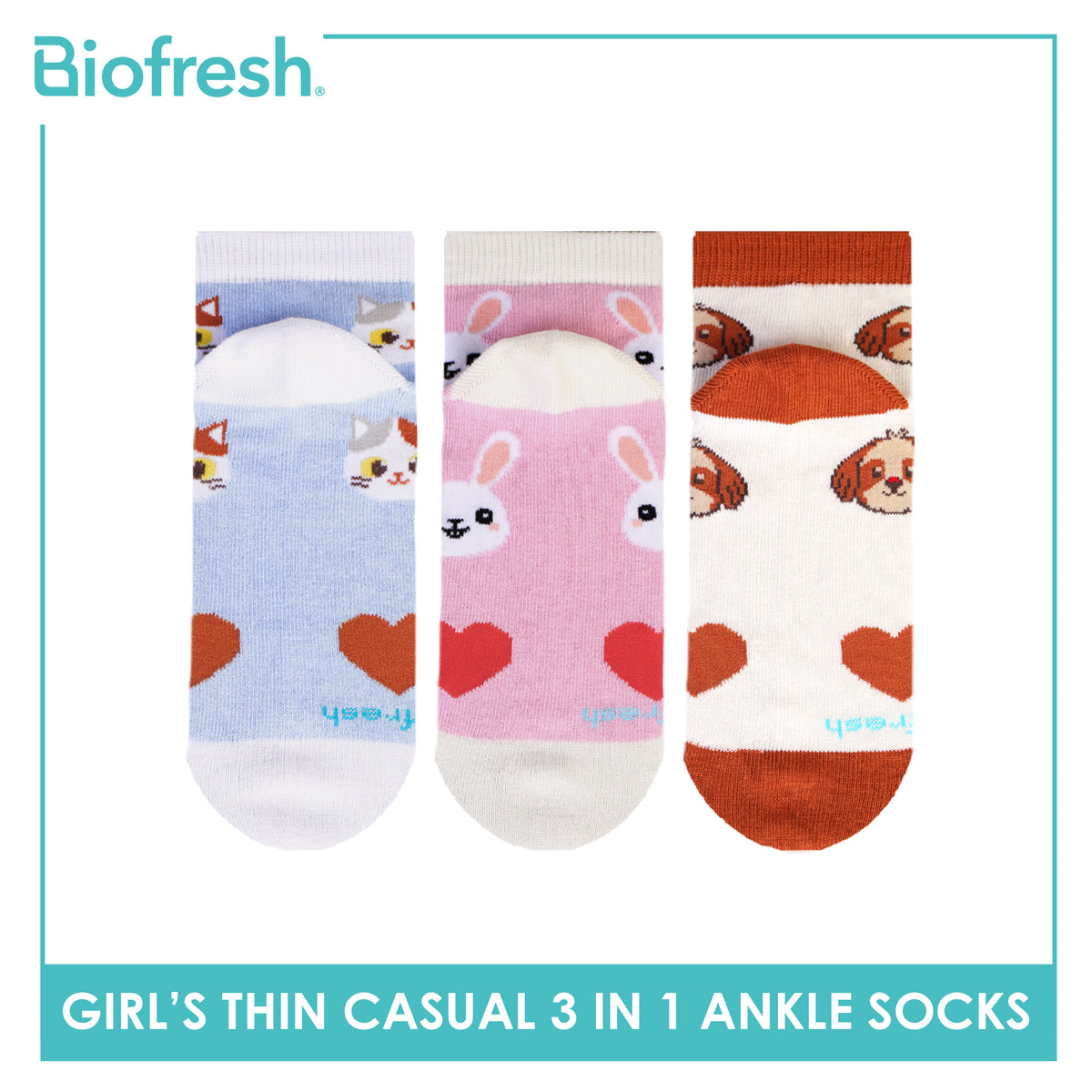 Biofresh Girl's Antimicrobial Cotton Thin Casual Ankle Socks 3 pairs in 1 pack RGCG615