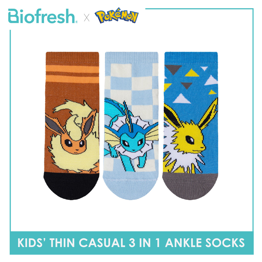 Biofresh | Pokemon Kids Antimicrobial Cotton Thin Casual Ankle Socks 3 pairs in 1 pack PKRBCG633