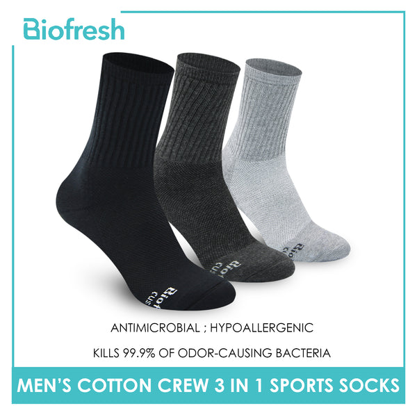 Biofresh Men's Antimicrobial Cotton Lite Thick Sports Crew Socks 3 pairs in a pack RMSKG24