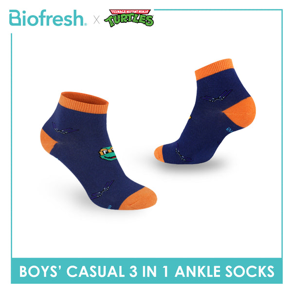 Biofresh | TMNT Boys’ Antimicrobial Cotton Lite Casual Ankle Socks 3 pairs in 1 pack NTRBCG534