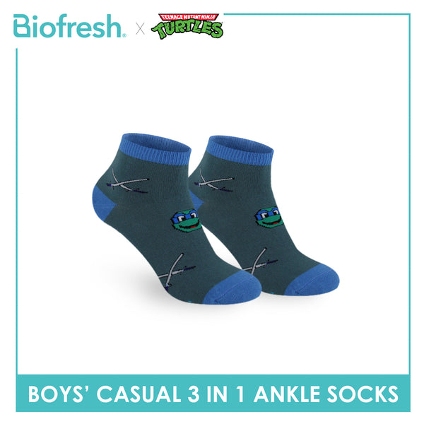 Biofresh | TMNT Boys’ Antimicrobial Cotton Lite Casual Ankle Socks 3 pairs in 1 pack NTRBCG534