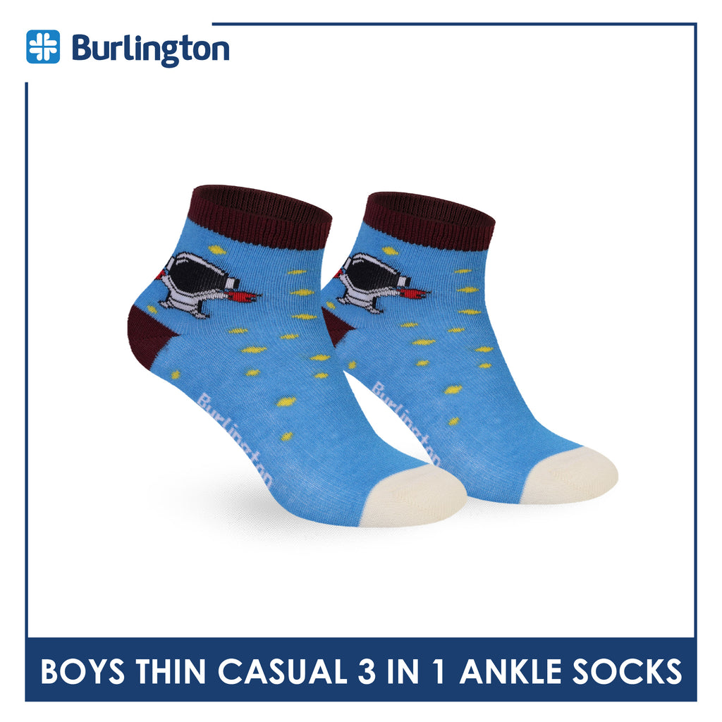 Burlington Boys’ Cotton Thin Casual Ankle Socks 3 pairs in 1 pack BBCG615
