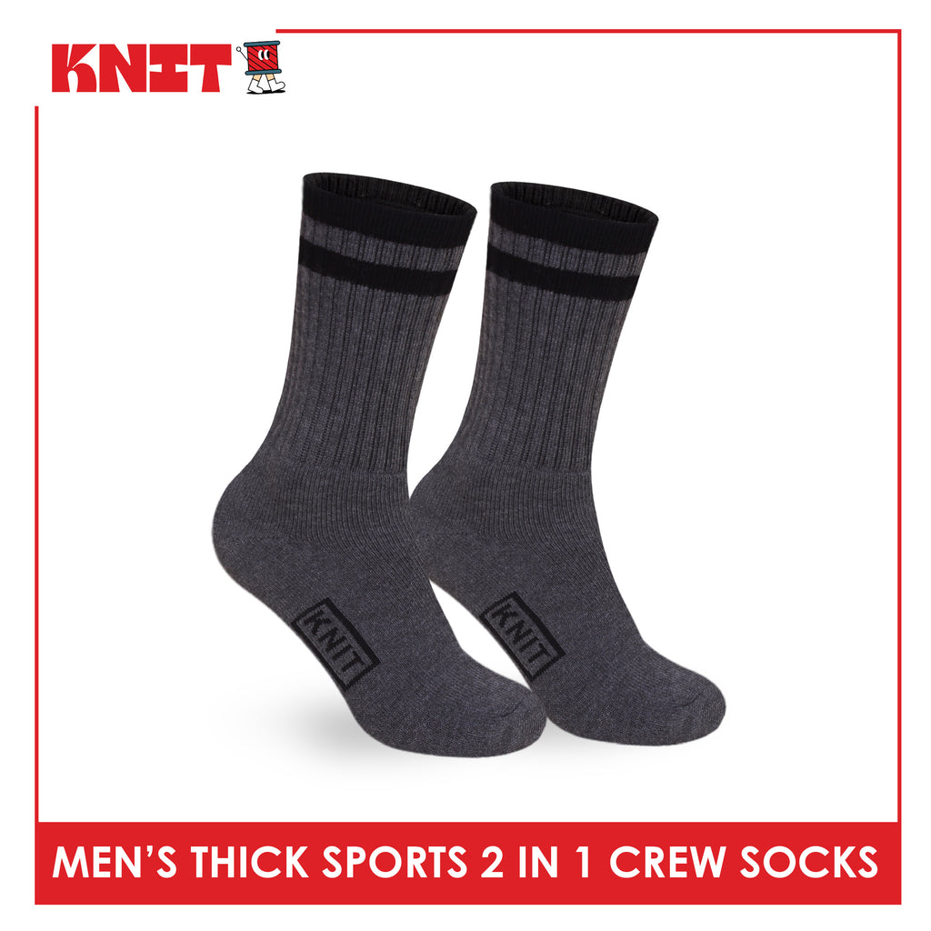 Knit Men's Cotton Thick Sports Crew Socks 2 pairs in 1 pack KMSKG5