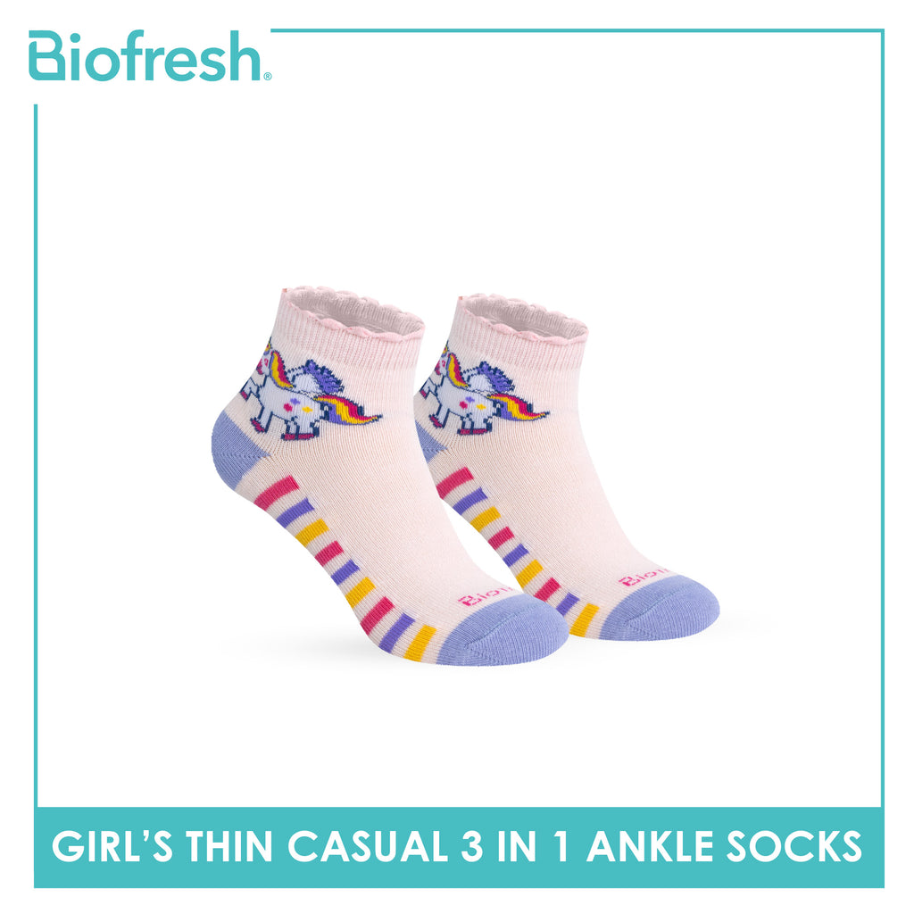 Biofresh Girl's Antimicrobial Cotton Thin Casual Ruffle Ankle Socks 3 pairs in 1 pack RGCG633