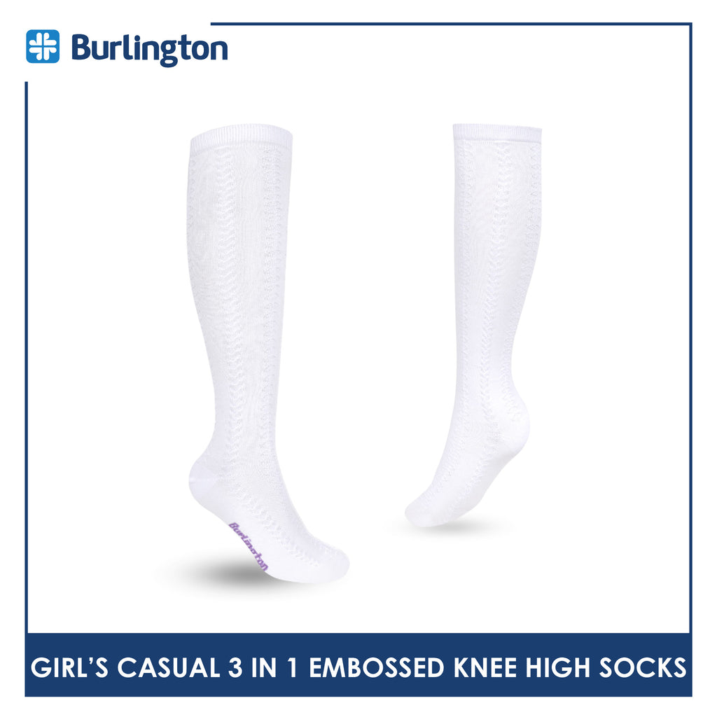 Burlington Girls’ Embossed Cotton Thin Casual Knee High Socks 3 pairs in 1 pack BGKHMG2