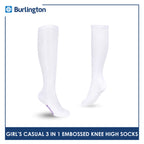 Burlington Girls’ Embossed Cotton Thin Casual Knee High Socks 3 pairs in 1 pack BGKHMG2