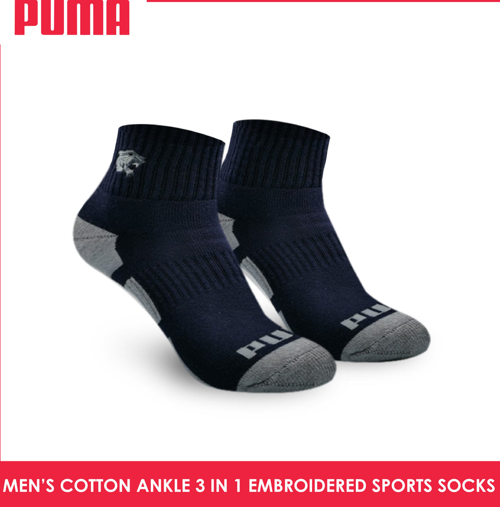 Puma Men's Emroidered Thick Sports Ankle Socks 3 pairs in a pack PMSEG9
