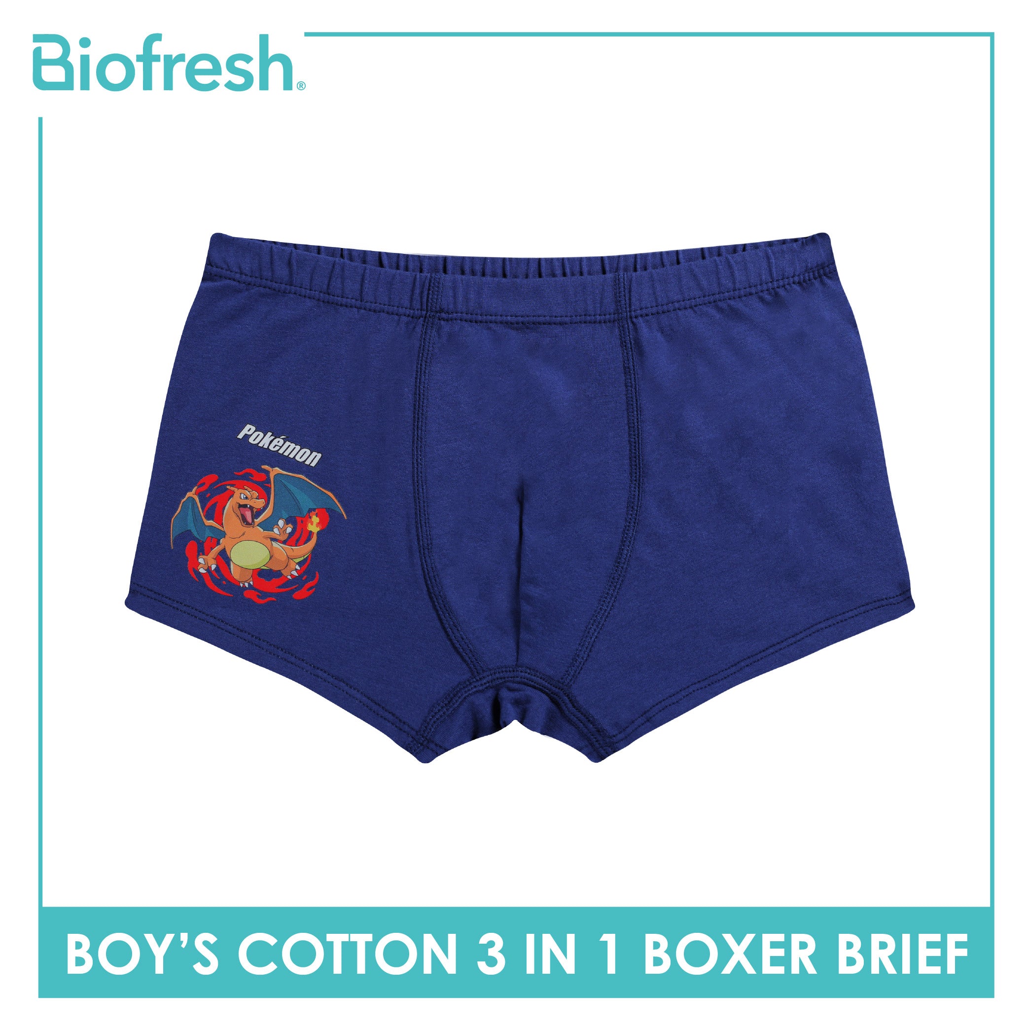 Biofresh | Pokemon Boys’ Antimicrobial Cotton Boxer Brief 3 pieces in a pack PKBBBG531