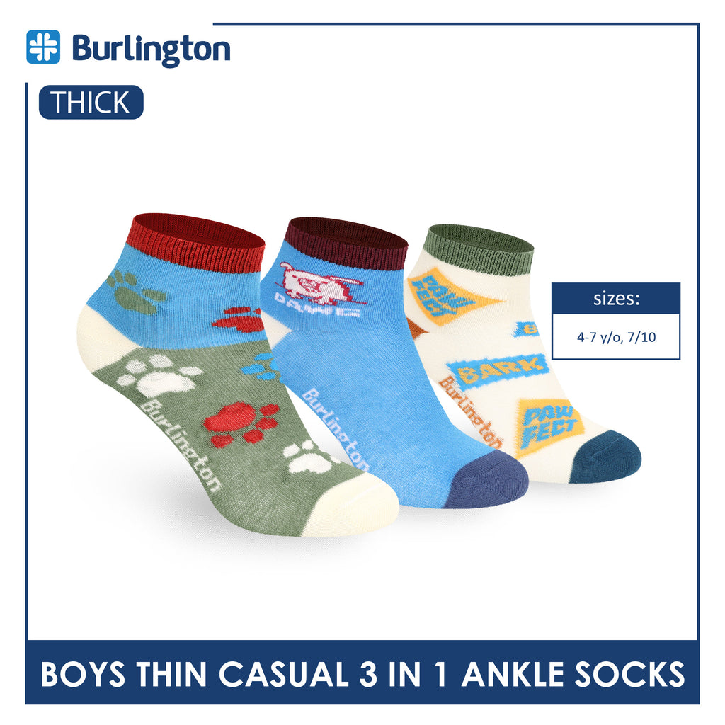 Burlington Boys’ Cotton Thin Casual Ankle Socks 3 pairs in 1 pack BBCG616