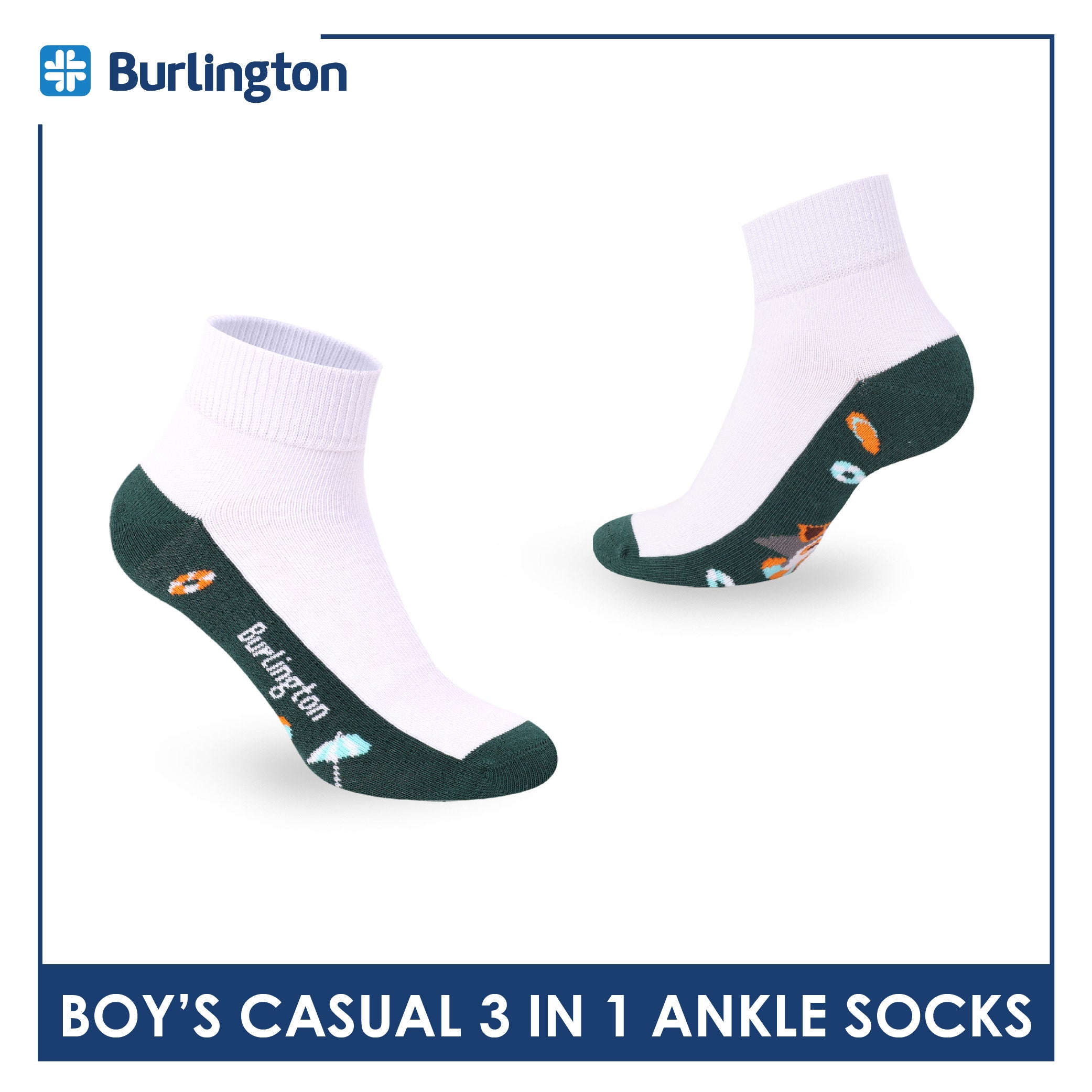Burlington Boys’ Cotton Casual Ankle Socks 3 pairs in 1 pack BBCKG83