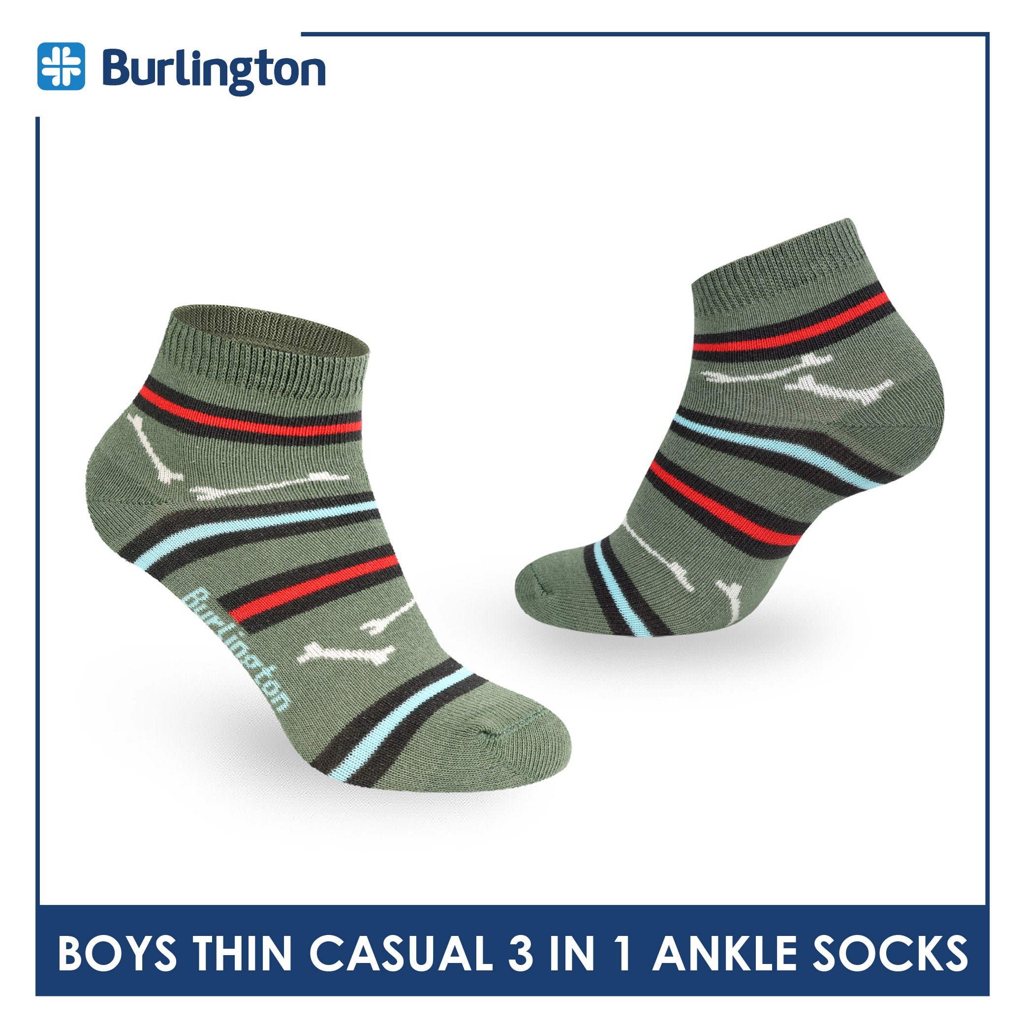 Burlington Boys’ Cotton Thin Casual Ankle Socks 3 pairs in 1 pack BBCG614